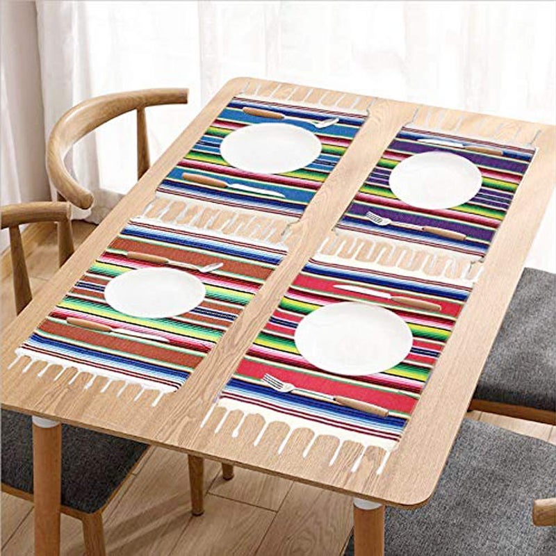 Fowecelt Mexican Serape Placemats for Mexican Party Wedding Decor Outdoor Dining Kitchen Table Set of 6, 13 x 19 Inch Fringe Cotton Handwoven Table Place Mat (Multi-Color) - Image 5